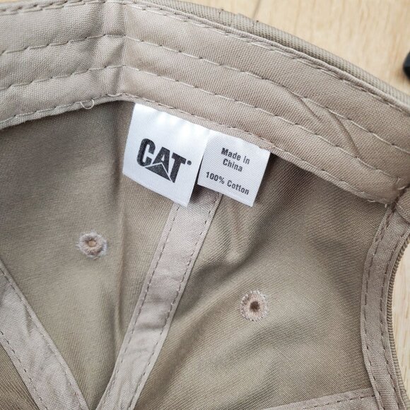 CAT Caterpillar Tan Hat Strap Back Cap Box Logo Casual Khaki Adjustable New - Picture 7 of 14